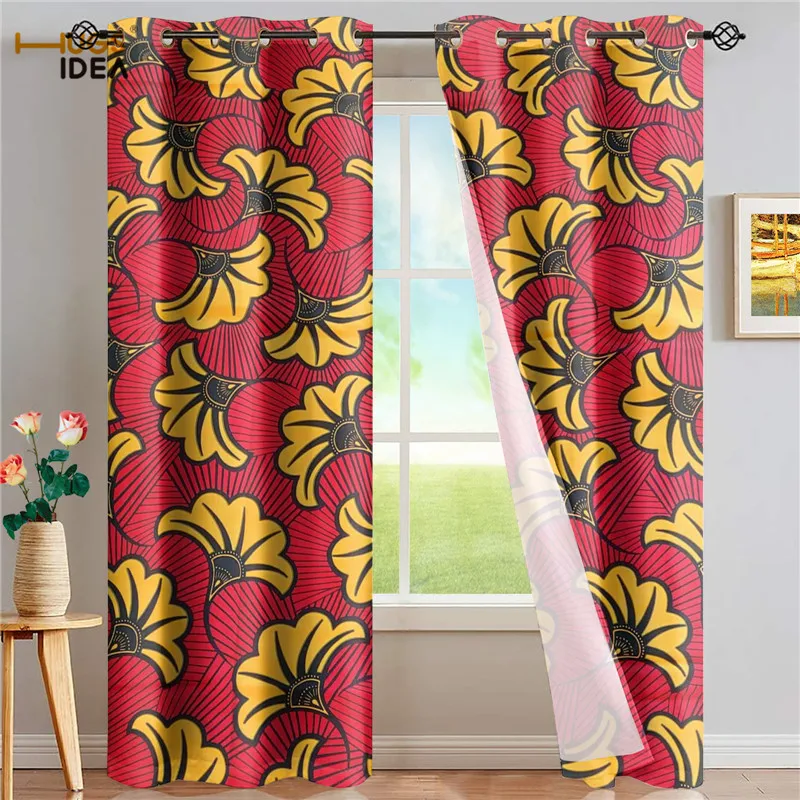 

African Tribe Flower Pattern Blackout Curtain 2 Panel/Set African Art Print Home Living Room Decor Shading Drapes Dropshipping