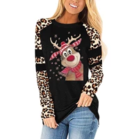 christmas womens long sleeved shirt deer head print round neck long sleeved t shirt