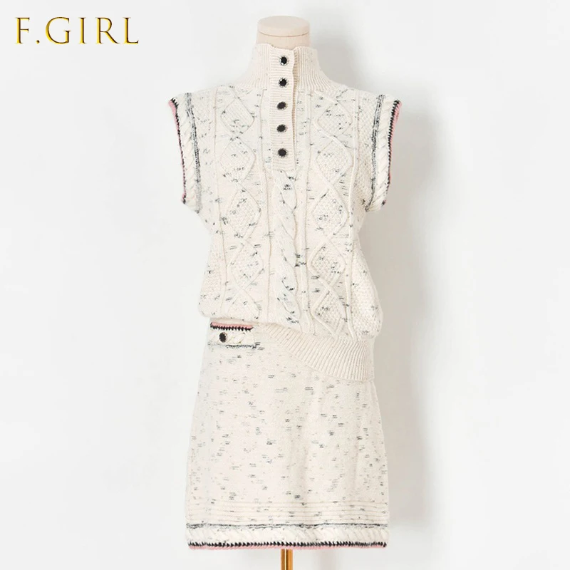 

Autumn Winter Knitted Two Piece Set Women 2021 Korean Fashion Vest Sweater+mini Skirt Two Piece Outfits