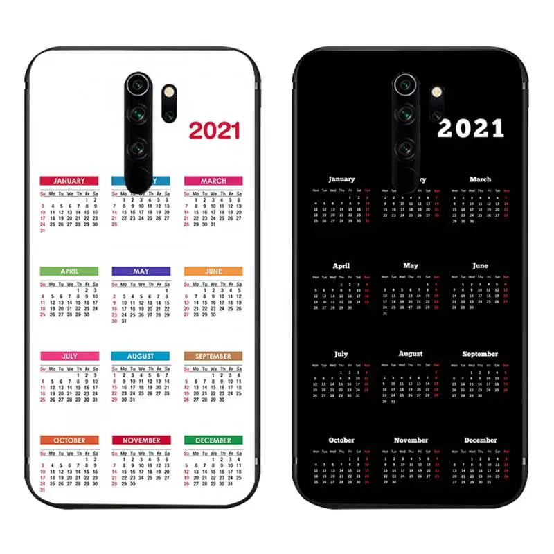 

Fashion 2021 Calendar Phone Case for Redmi 9A 8A 7 6 6A Note 9 8 8T Pro Max Redmi 9 K20 K30 Pro