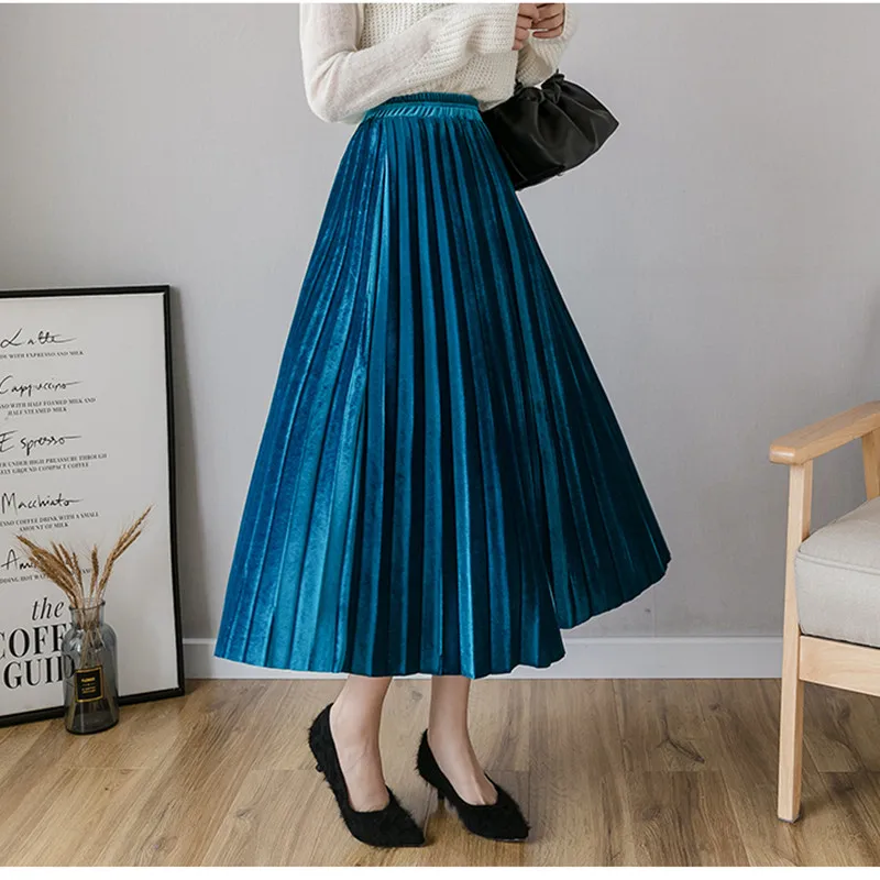 JUJULAND Весна 2019 Женская длинная металлическая Серебряная плиссированная юбка