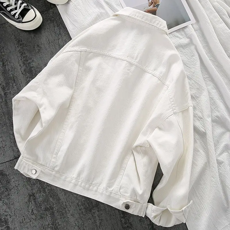 

2021 Women White Black Denim Jacket Spring Jeans Coat Casual Harajuku Streetwear Female Vintage Coat J184