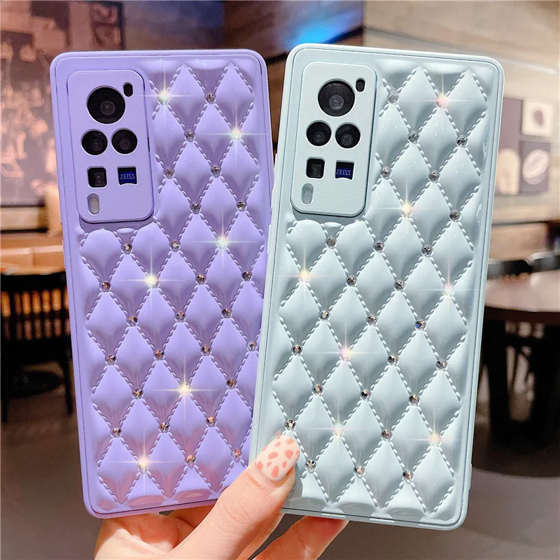 

Fashion Luxury Diamond Rhinestone Lozenge Pattern Leather Phone Case For OPPO Reno 5 6 Pro Plus VIVO X60