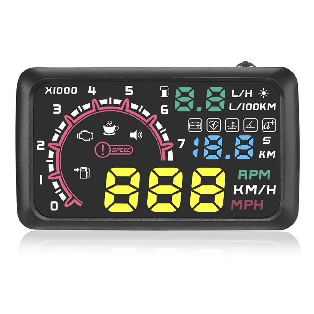 Автомобильный проектор W02 HUD на лобовое стекло 5 дюйма OBD2 Предупреждение