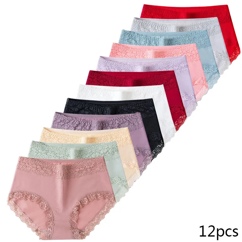 12pcs Women's panties cotton comfortable lace briefs soft fashionable female underwear high quality wholesale high quality