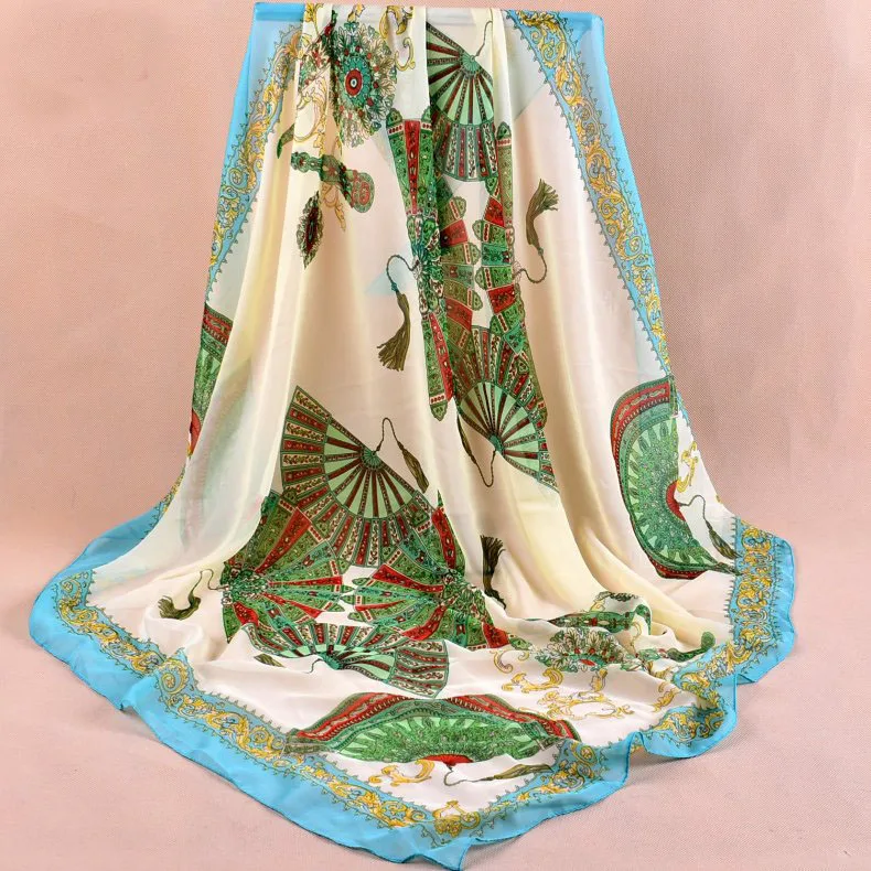 Весенняя двухцветная шелковая сатиновая квадратная лента для волос хиджаб