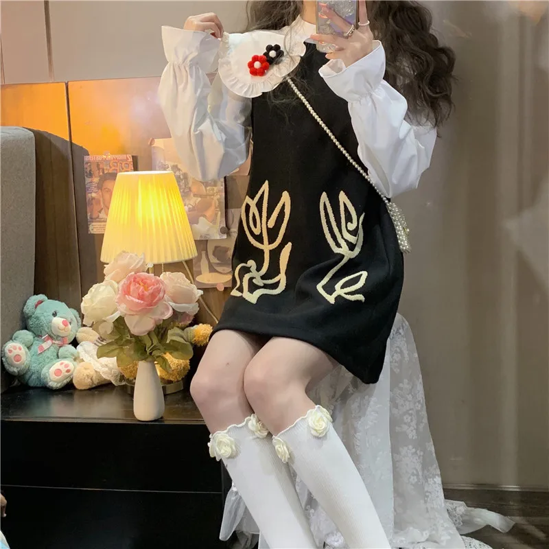 Женская одежда в стиле Харадзюку шерстяной жилет с принтом весна-осень 2022 новое