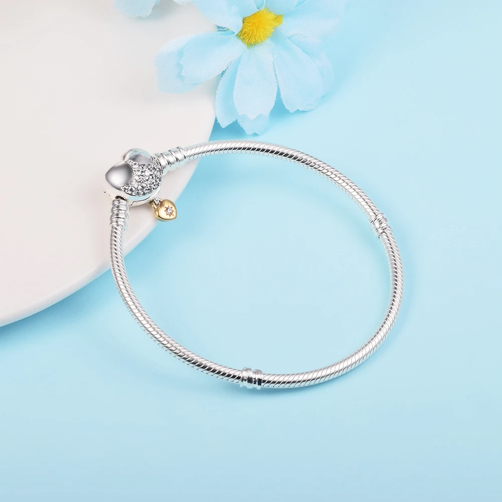 Женский браслет из серебра 100% пробы с застежкой в виде сердца | Украшения и