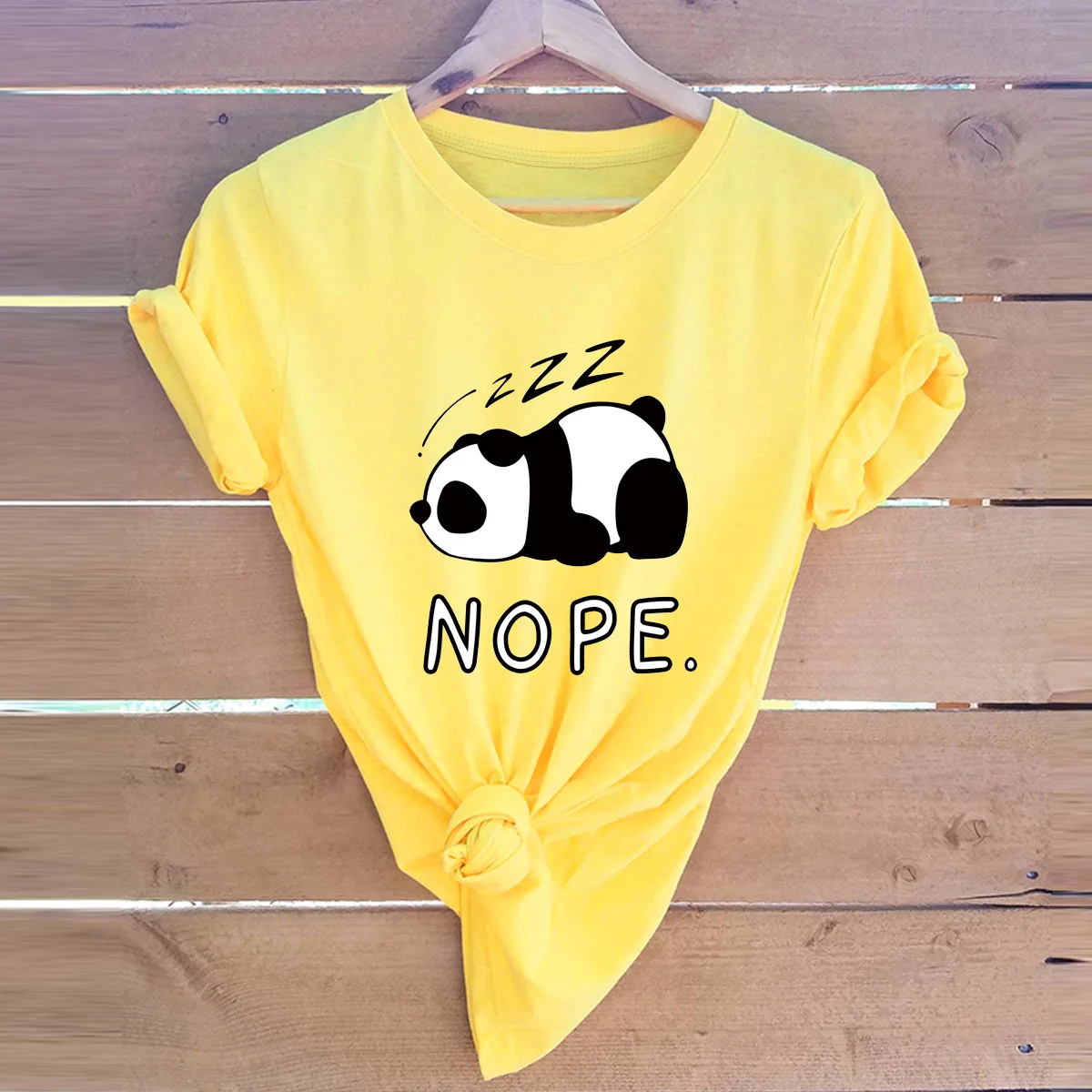 

Spot! European and American lazy style panda nope short sleeve female cotton lady T-shirt