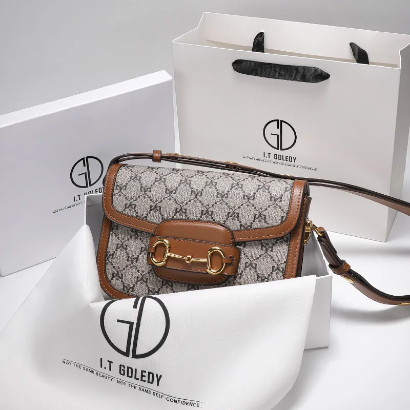 

Genuine Leather High Sense Printing Saddle Bag 2021 New Fashion All-match Luxury Designer Women's Shoulder Messenger Bag Cc Gg