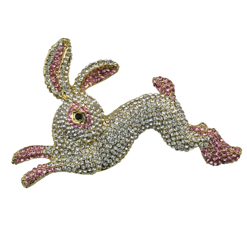 

2021 New Fashion Pink Diamond Cartoon Rabbit Animal Brooch Inset Diamond Chinese Zodiac Rabbit Brooch Accessories Jewelry Gifts