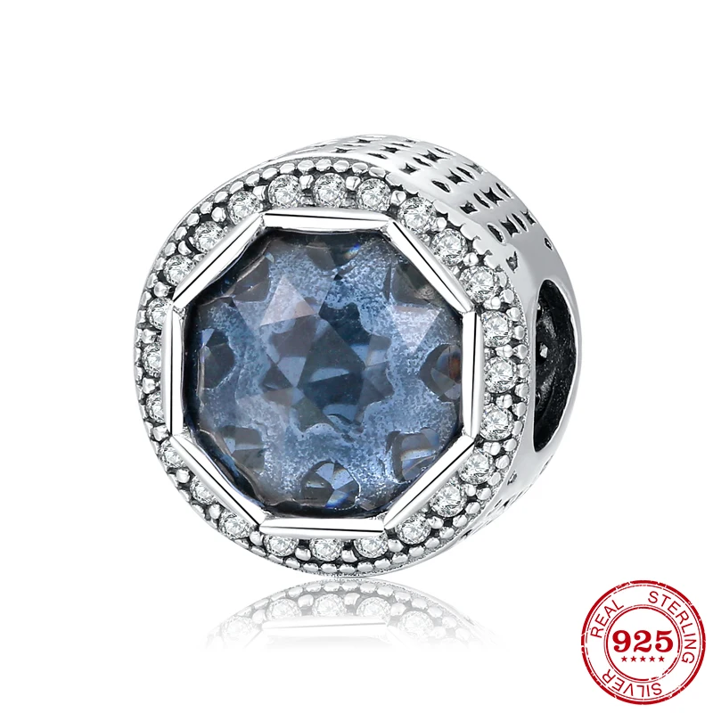 925 пробы серебряные голубые шармы бусины Лебедь Якорь Сердце и круглой формы CZ