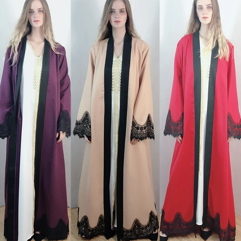 Muslim Abaya lace collage cardigan robe Ramadan Middle East Thobe popular Arab Turkey Malaysia Abaya fash