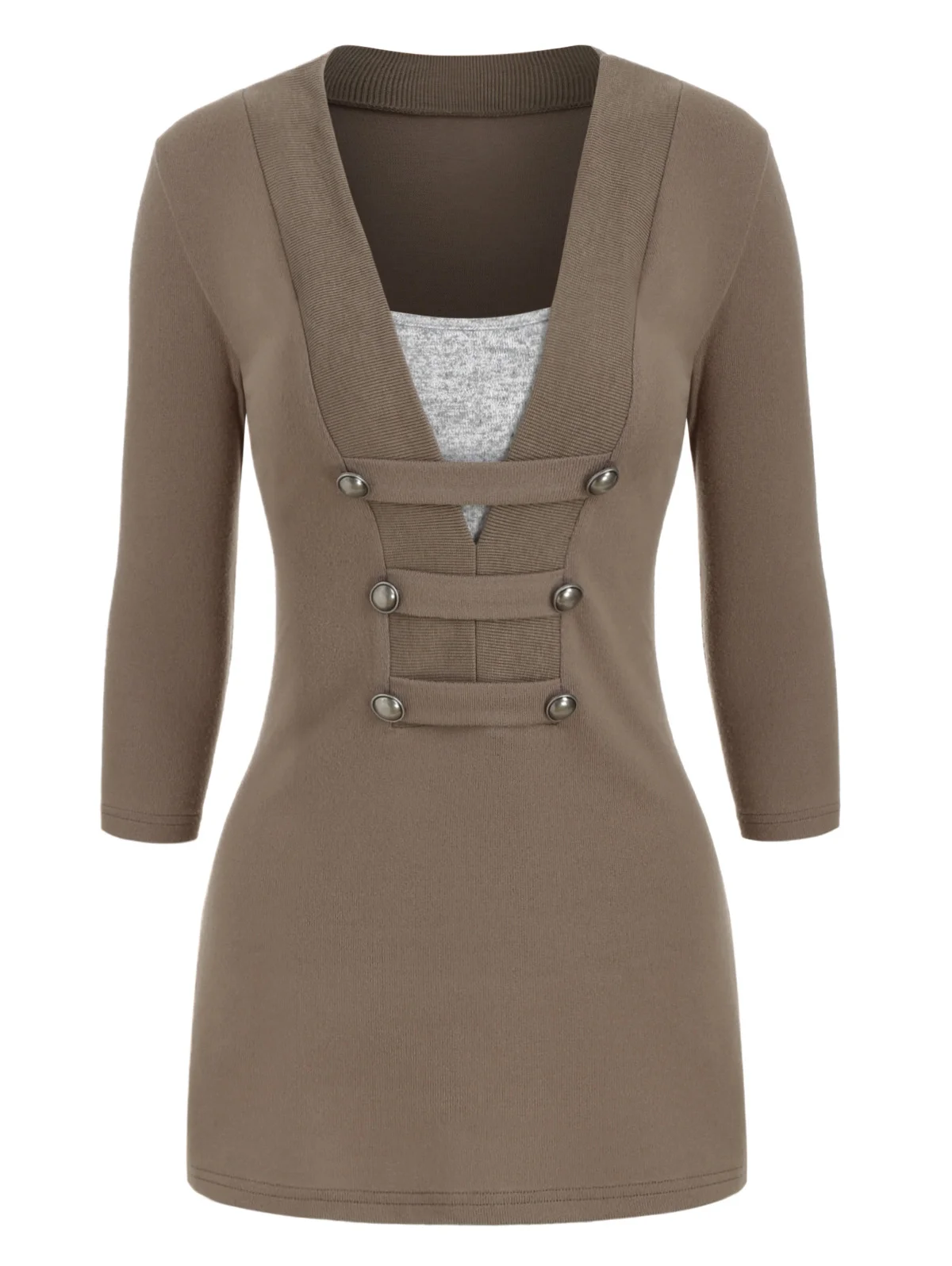 Осенние женские трикотажные пуговицы ROSEGAL с ложным воротником контрастные