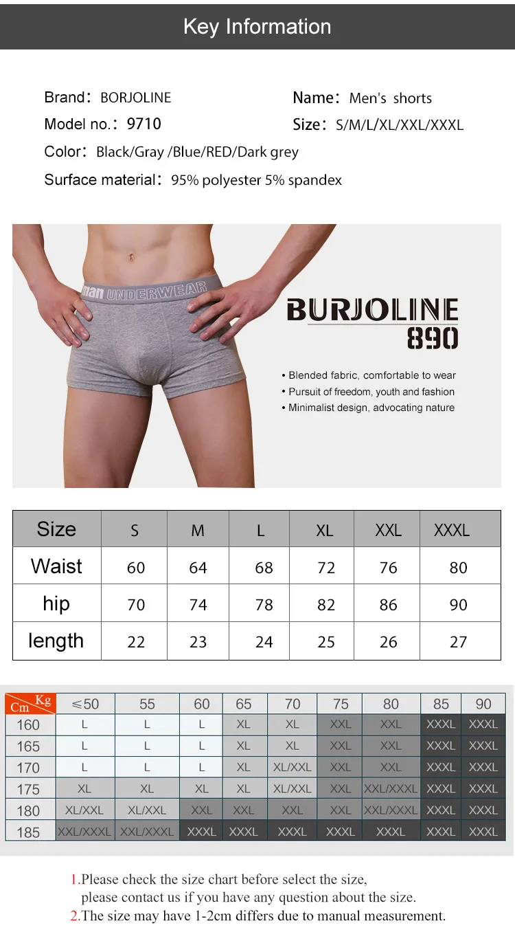 BURJOLINE мужское нижнее бельё хлопковые боксеры Мужские дышащие Однотонные эластичные шорты Боксеры Трусы SP9710