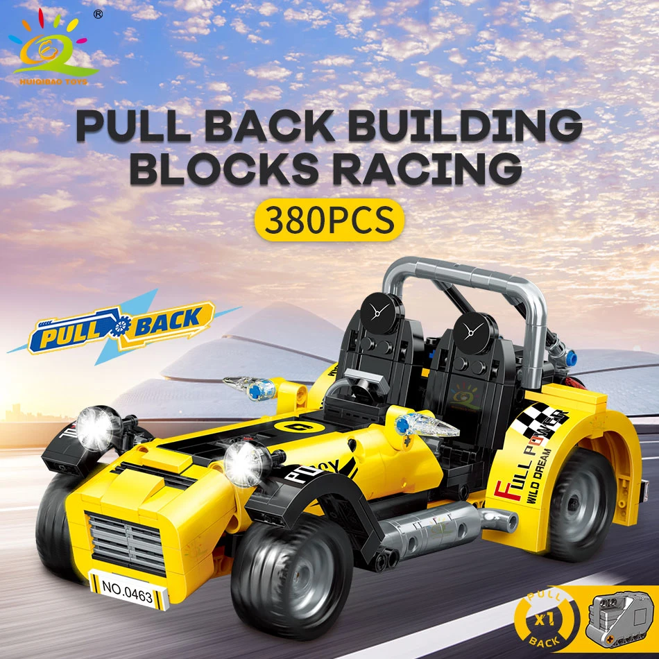 

HUIQIBAO City Runabout Racing Open Car Speed Champions Building Blocks Sport Formula Car Pull Back Vehicle Bricks Toys Children