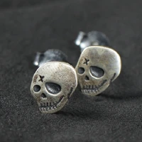 fashion simple mini left brain right brain skull stud earrings for men women silver color fine earrings vintage jewelry