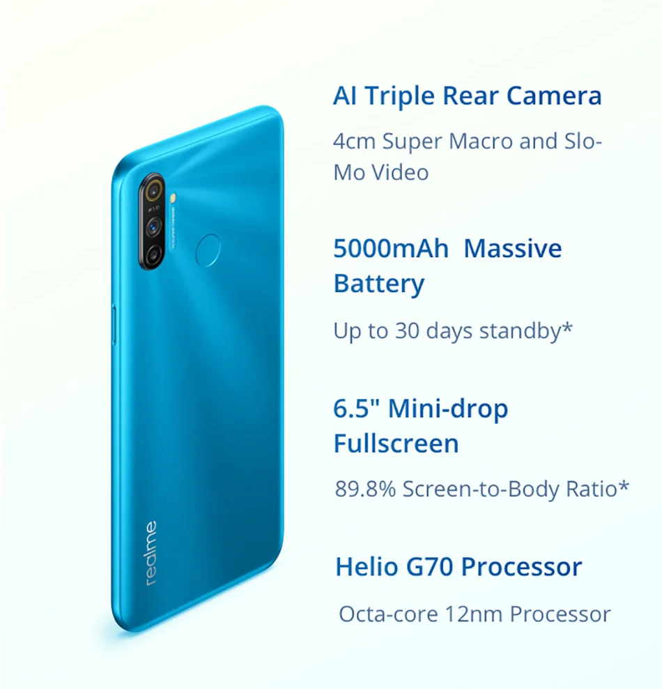 Realme C3 глобальная версия 3 Гб оперативной памяти 64 ГБ 5000 мАч Helio G70 процессор 12MP AI