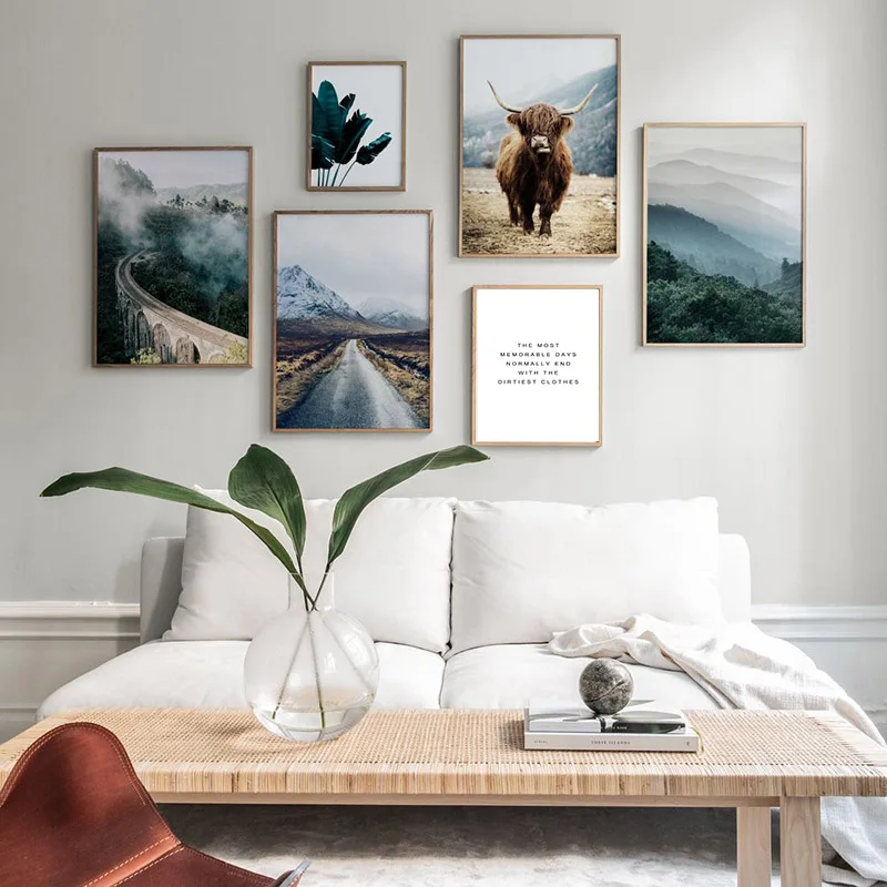

Wall Art Nature Landscape Canvas Poster Nordic Style Cow Foggy Forest Print Painting Home Decor Scandinavian Decoration Picture