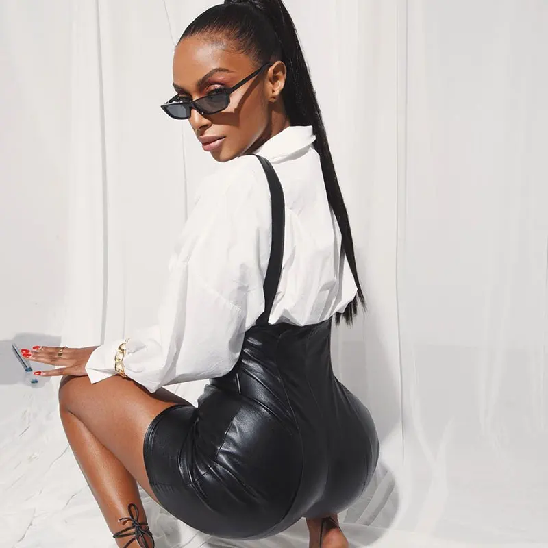 

Imcute Skinny Black Playsuits Solid Bodycon Bodysuits Biker Shorts Romper Leather Clubwear Sexy Casual Workout Overall Clothes