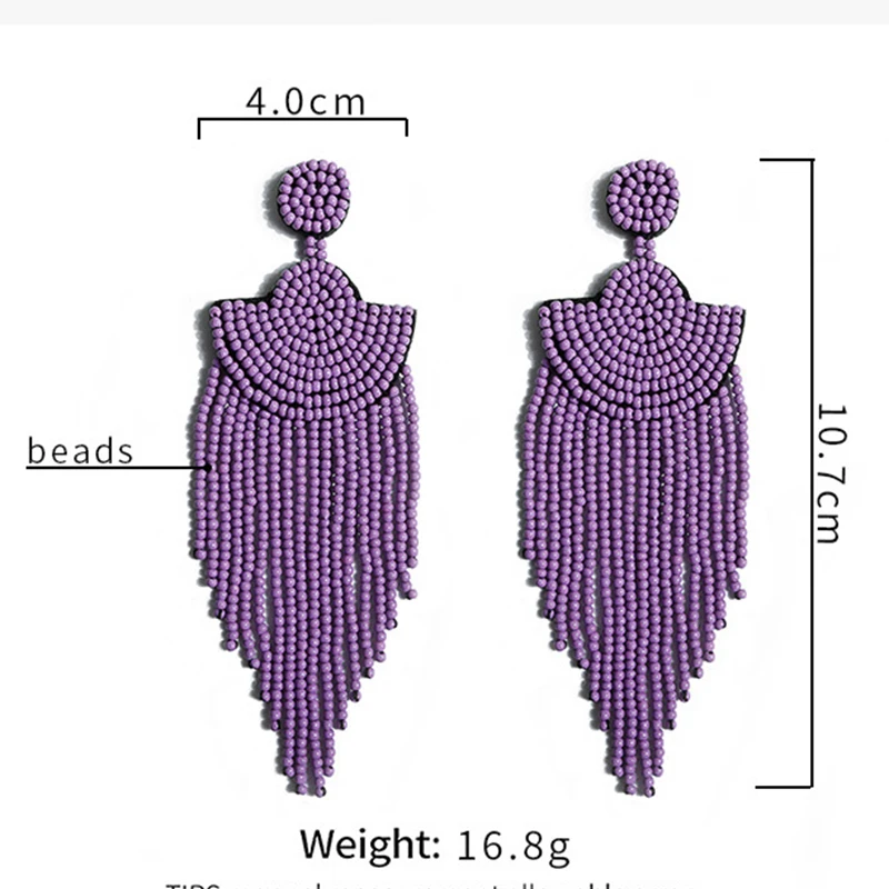 

Bohemian Rainbow Beaded Earrings Statement Resin Beads Long Tassel Earrings For Women Fashion Multicolor Ethnic Jewelry
