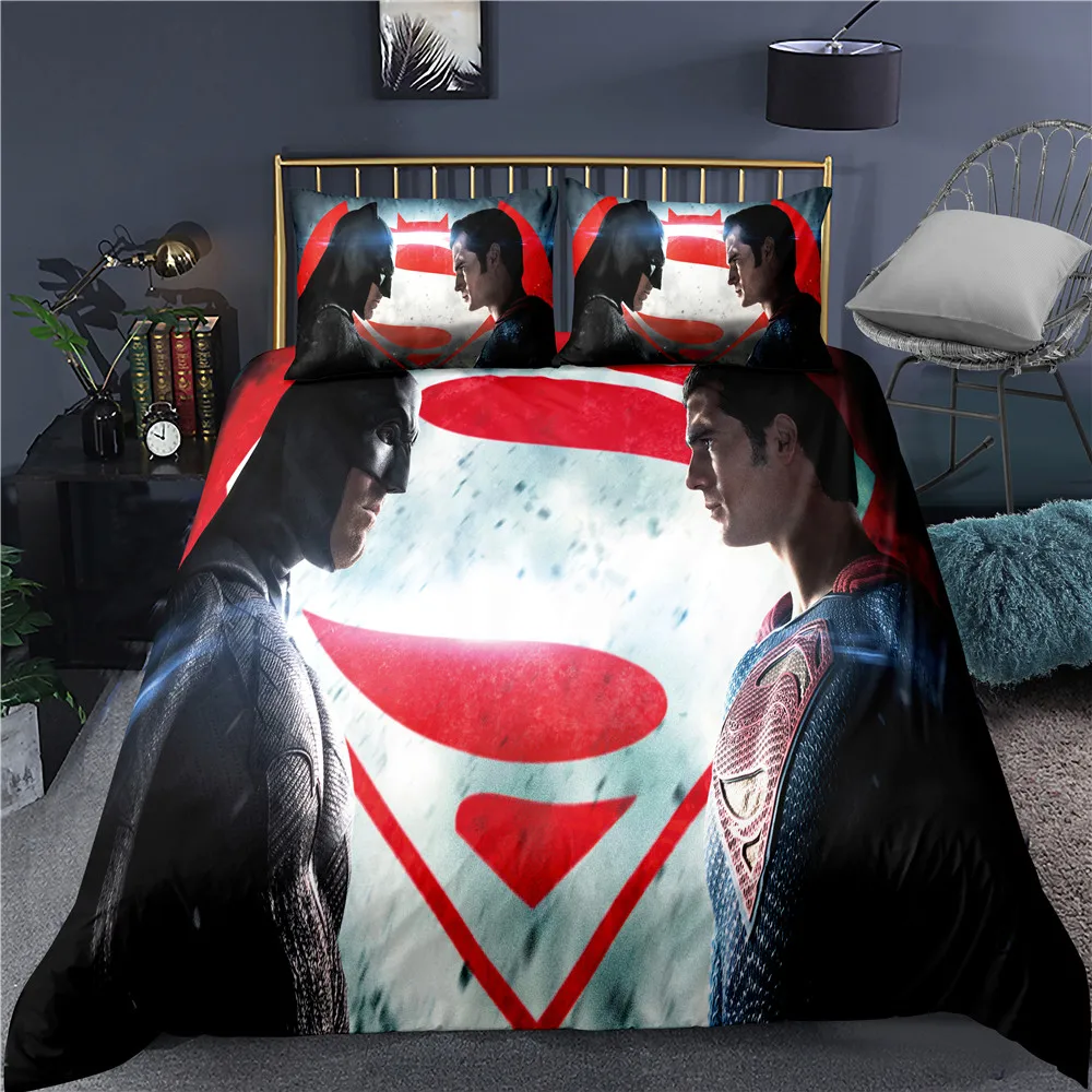

Indecor Superhero Bat Super Ma Duvet Cover Pillowcase Bedding Set Single Twin Full Size for Kids Boys Girls Adults Bedroom Decor
