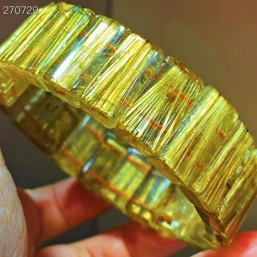 

Natural Gold Rutilated Quartz Bracelet Brazil 18.4x10.3x7mm Clear Rectangle Beads Women Men Fashion Wealthy Genuine AAAAAA