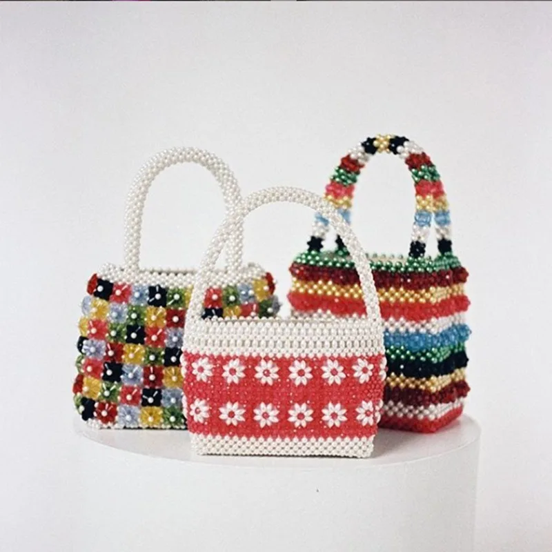 Сумка ручной работы из бисера в полоску с кристаллами многоцветная сумка верхней