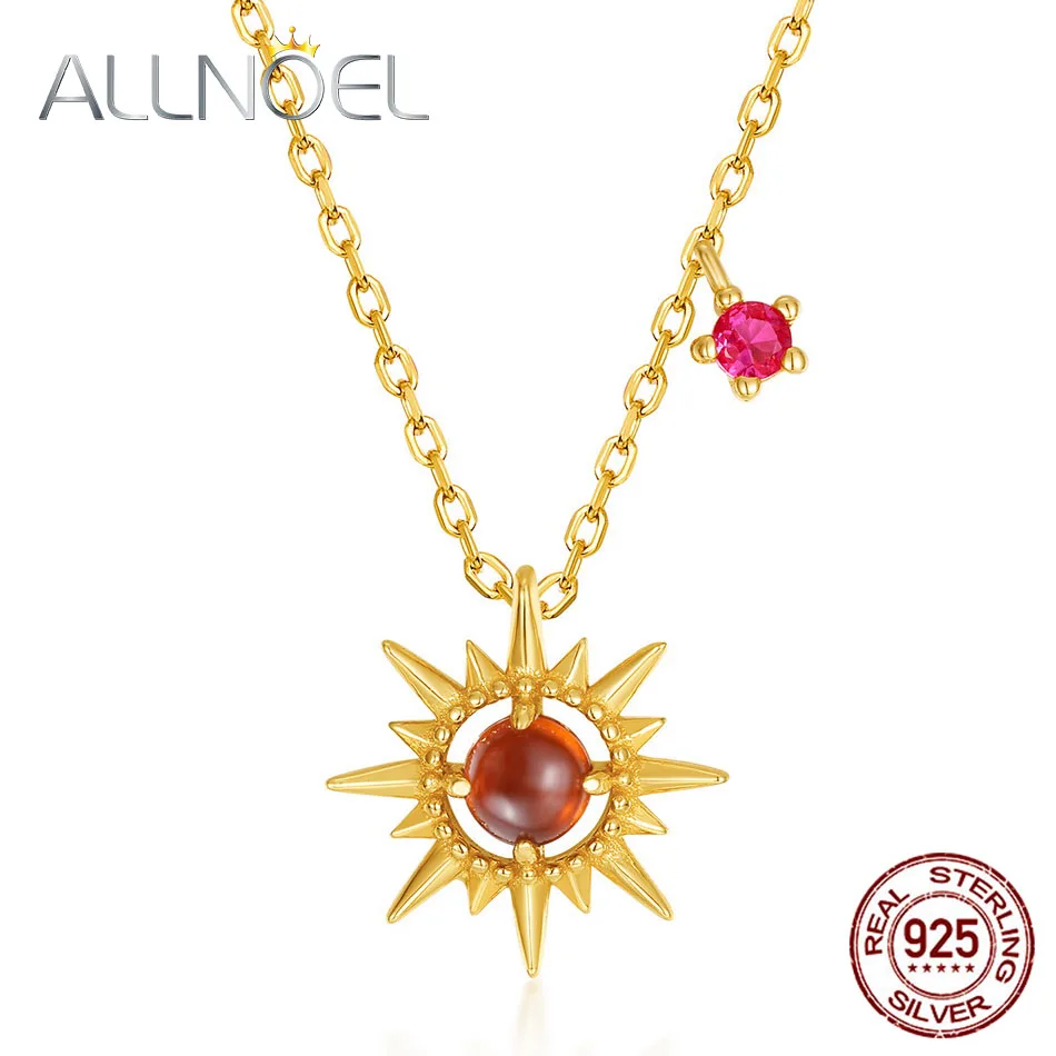 

ALLNOEL Solid 925 Sterling Sliver Necklace For Women Natural Red Corundum Orange Pomegranate Wedding Fine Jewelry New Gift