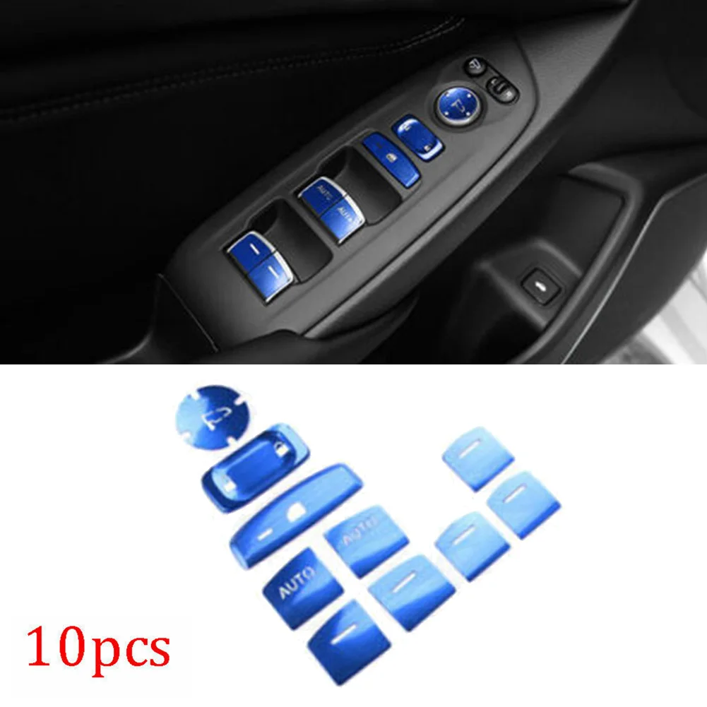 

Trim Button Cover Aluminum Stickers Switch Window Lift 10x Auto Blue Car