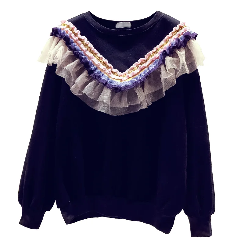 Quality Women Sweatshirt Pullovers Lady Autumn Winter Warm Long sleeve Ruffles Tops | Женская одежда