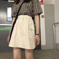 female pocket design retro elastic waist all match fashion skirt summer women korean preppy girls skirts cargo chic casual wear