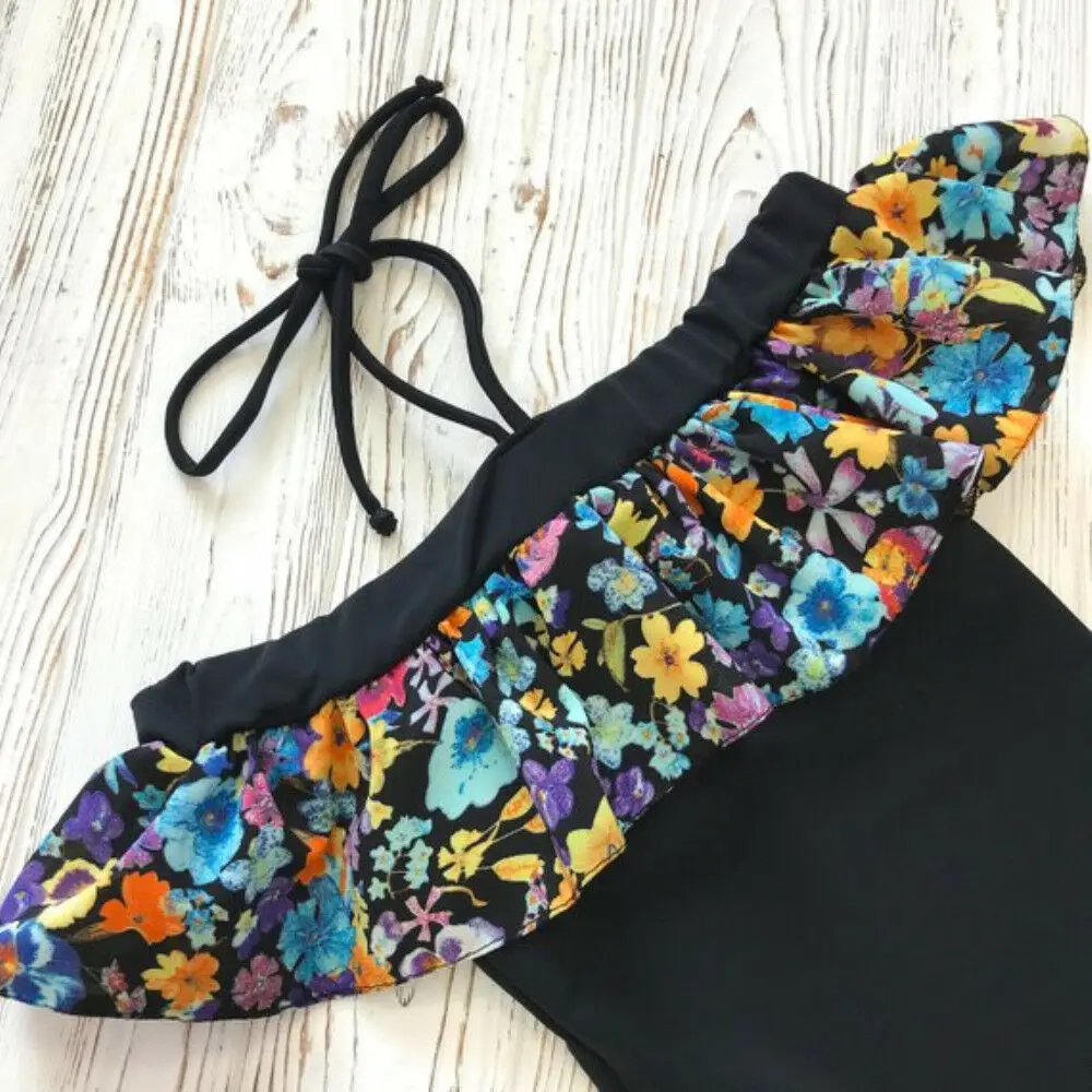 Новые детские купальники с цветочным принтом для маленьких девочек бикини