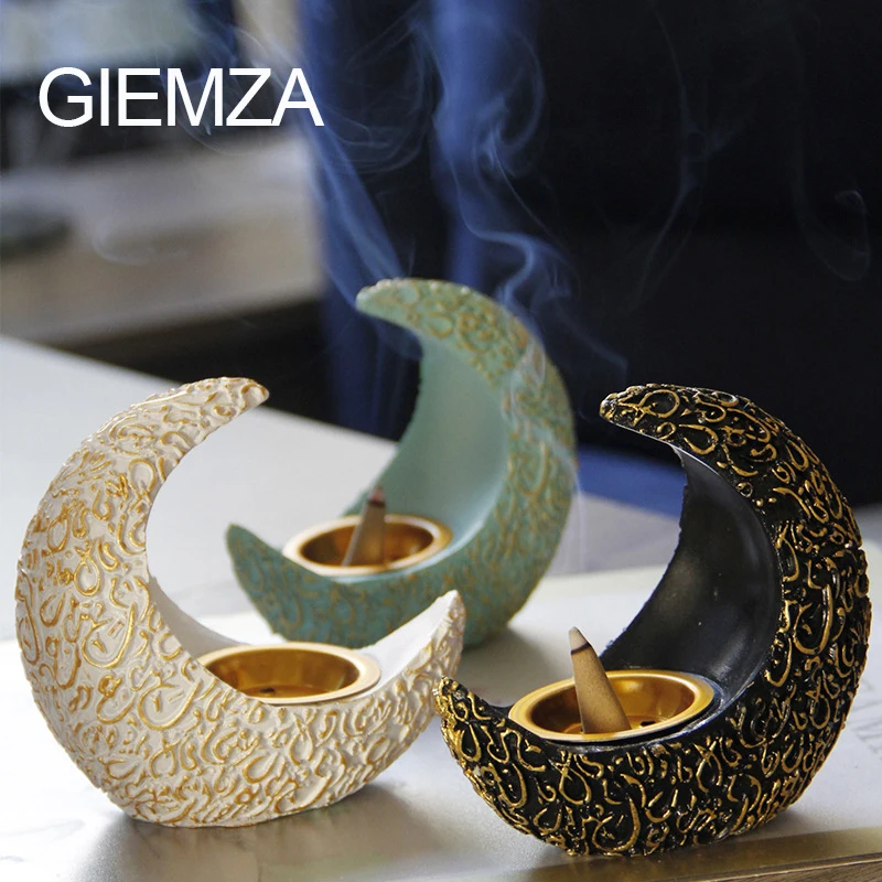 

GIEMZA Small Candlestick Moon Incense Burner 1pc Blessing Arabic Censer Middle East Arab Aromatherapy Desktop Decoration