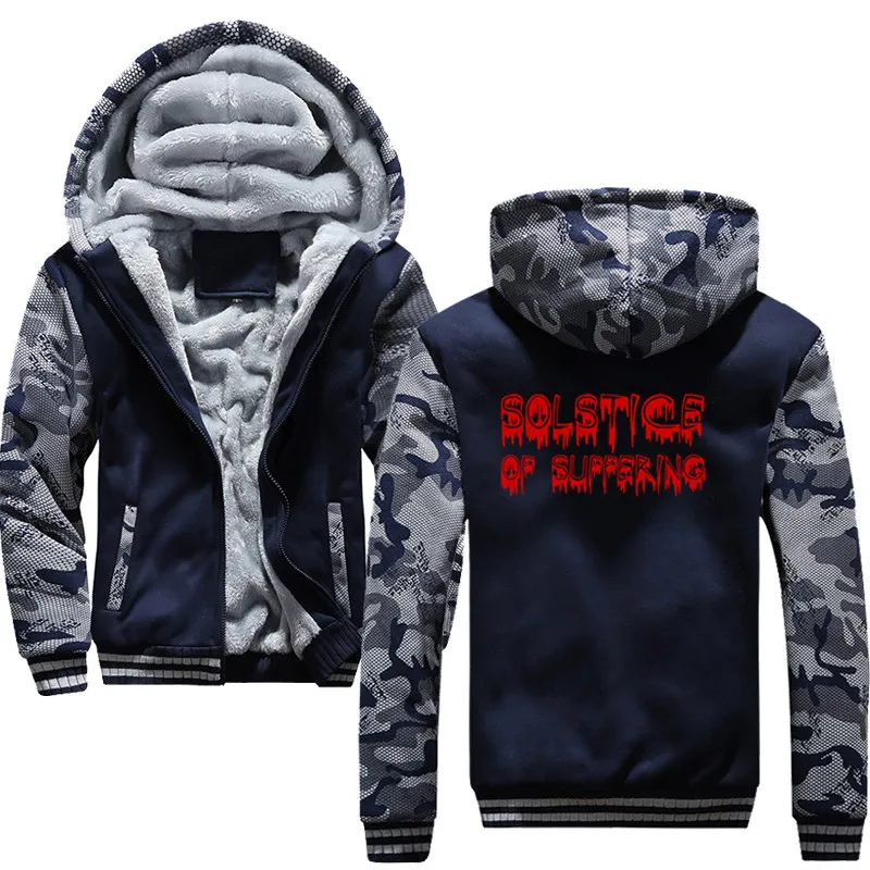 

2019 Autumn Winter Drawstring Pocket Hooded Sweatshirt Solstice Of Suffering Print Anime Fashion Streetwear