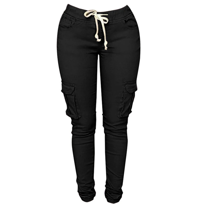 

NIBESSER 2021 Spring Lace Up Waist Casual Women Pants Solid Pencil Pants Multi-Pockets Plus Size Straight Slim Fit Trousers