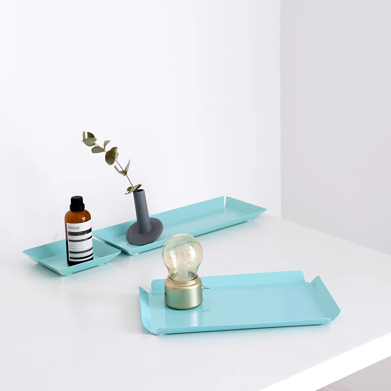 

Tiffany Blue Home Table Storage Plates Coffee Bread Cupcake Display Tray Party Supplies Metal Keys Cosmetic Organizer Tableware