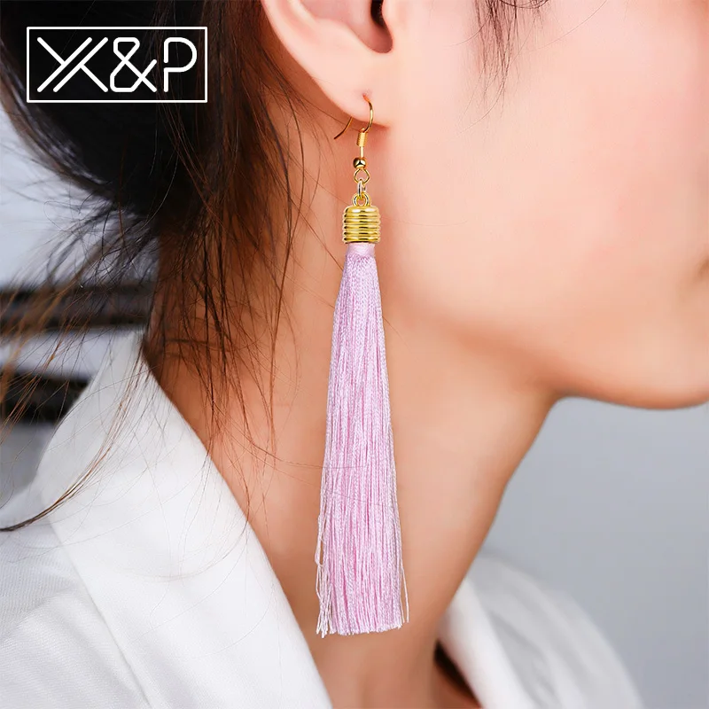 

X&P Fashion New Ethnic Tassel Drop Earrings for Women Girl Vintage Gold Long Big Feather Earring Jewelry Gift
