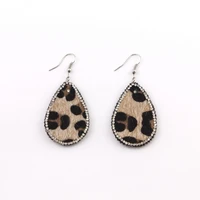 vintage leopard geometric oval pave crystal leather water drop earrings tortoiseshell pu leather teardrop earrings for women
