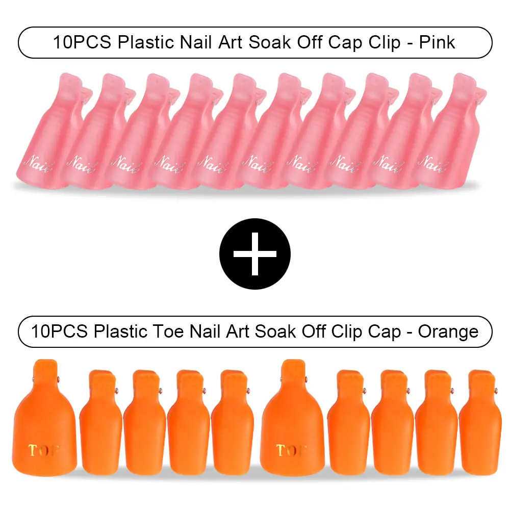 Orange Toe Pink Hd 20 шт Пластиковый Лак для ногтей замочить от крышки зажимы УФ-гель для ногтей для удаления обертывания обезжириватель очиститель для маникюрного инструмента пальцы и пальцы ног - Цвет: Orange Toe Pink Hd