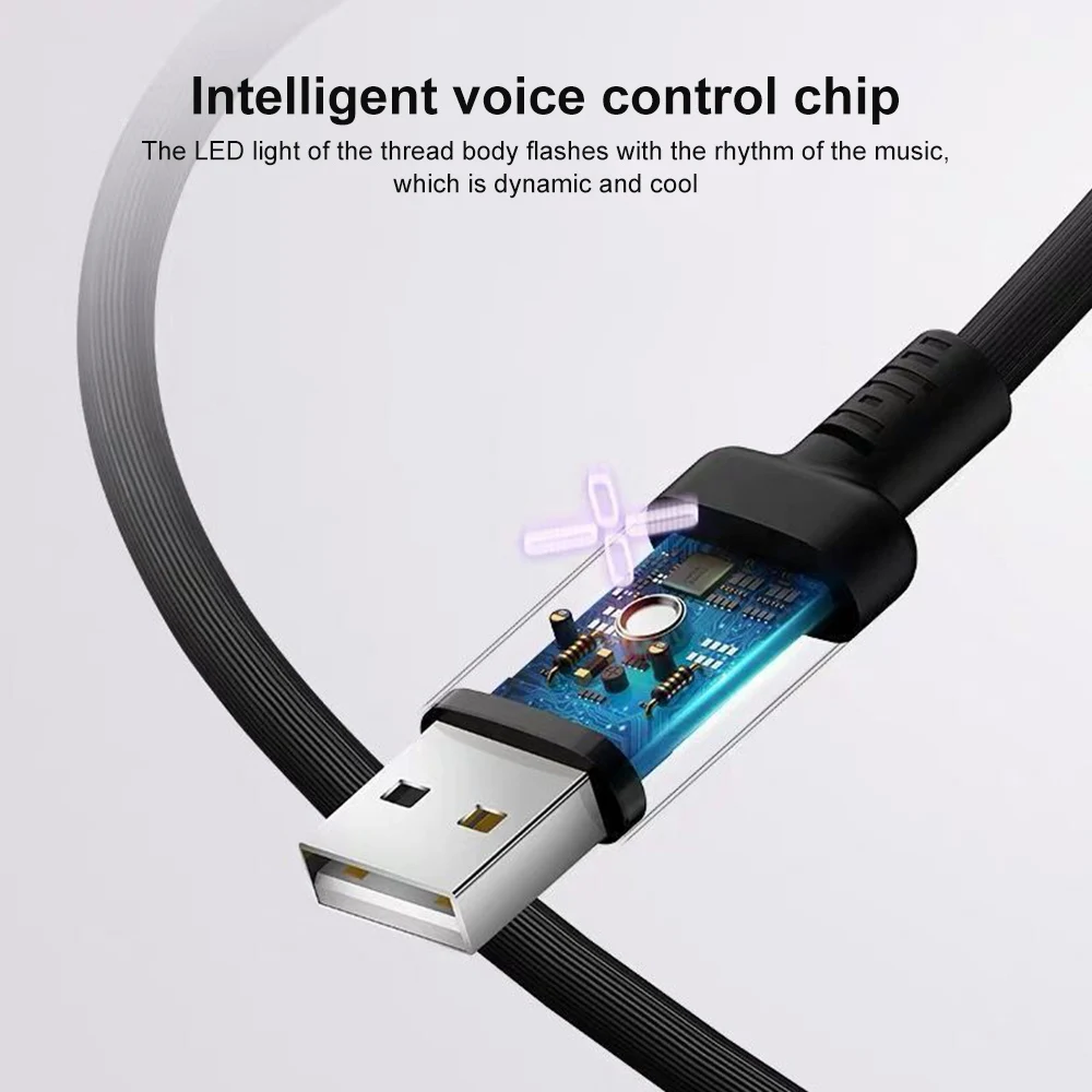 Typc-c голосовые светящиеся кабель для передачи данных светодиодный смарт-флэш-Beat