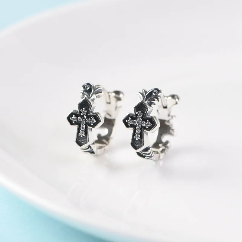 

925 Sterling Silver Cross Earrings for Women Fashion Couple Small Contracted Earrings Hypoallergenic Ear Jewelry Women Men Gifts