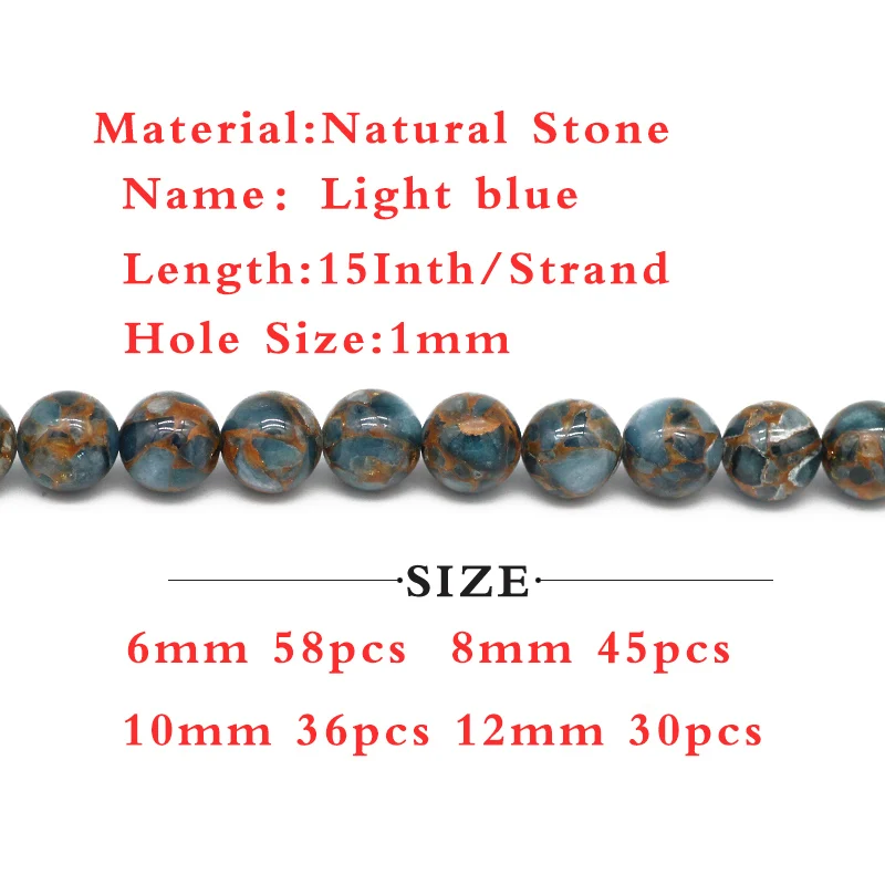 

UPGFNK Lake Blue Cloisonne gold Natural Stone Beads 6/8/10/12MM Round Spacer Beads For Jewelry Making DIY Bracelet Accessories