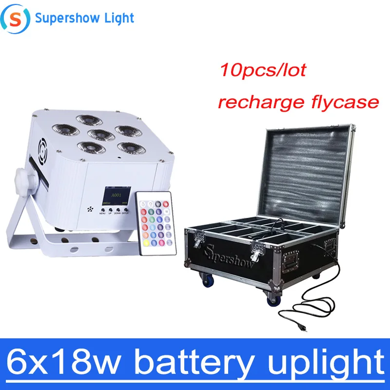 10 шт./лот с чехлом 6x18 Вт RGBWA UV 6 в 1 беспроводной DMX и ИК пульт дистанционного