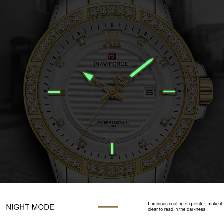 

Top Brand NAVIFORCE Men Watch Fashion Luxury Business Watches with Rhinestone Mens Stainless Steel Wristwatch Relogio Masculino