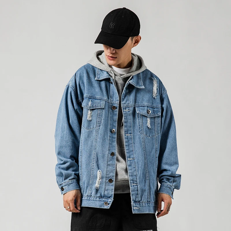 Весенняя и Осенняя джинсовая куртка с дырками Мужская мужская повседневная
