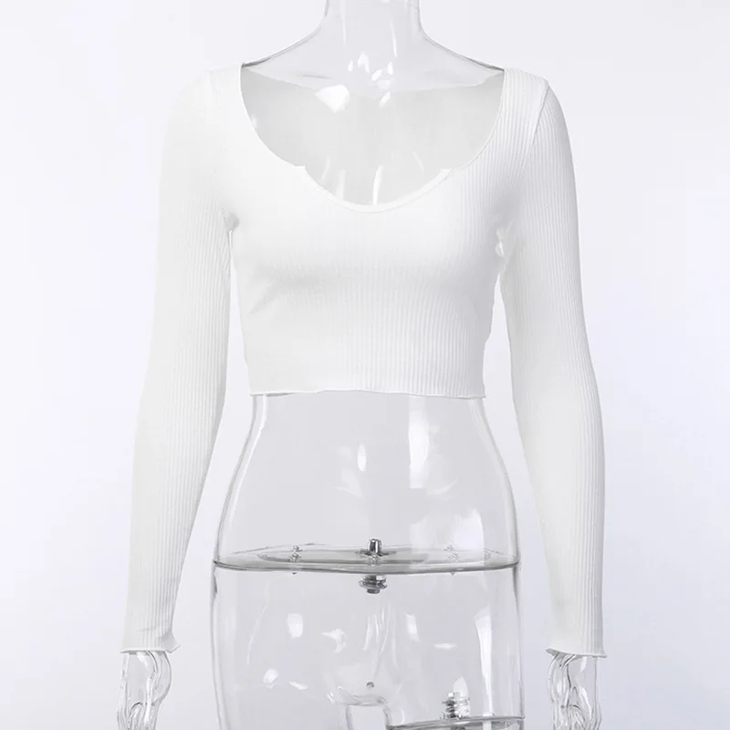 

2020 New Micro-transparent Pits Exposed Navel Long-sleeved Shirt European American Style Explosion Sexy U-neck Shirt