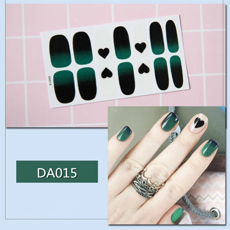 DA015 14 насадок/листов, полное покрытие, наклейки для ногтей, обертывания, сделай сам, наклейки для нейл-арта, простые наклейки, самоклеющиеся наклейки для ногтей, фламинго, валентинка - Цвет: DA015