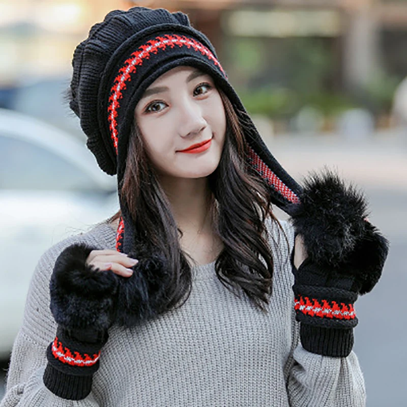 Новая корейская мода защита ушей женская вязаная шапочка зимняя уличная Толстая