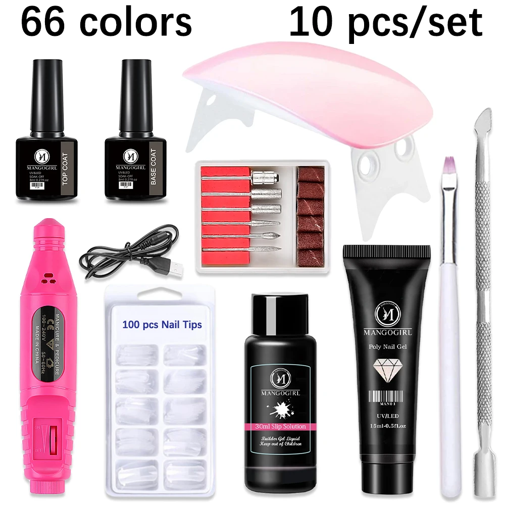 

mangogirl poly nail gel extension kit long lasting manicure set 6w led lamp quick construction nail gel art tools nail drill nai